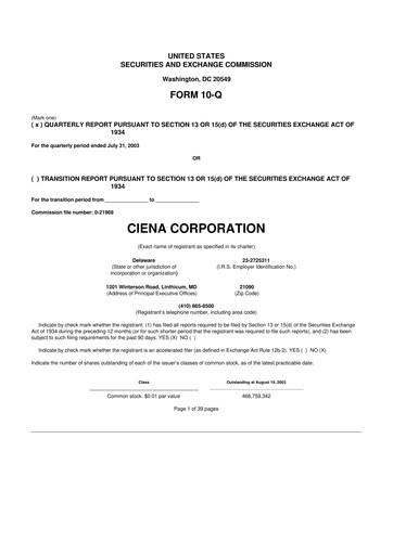 Thumbnail Ciena 10-Q Quarterly Report FY 