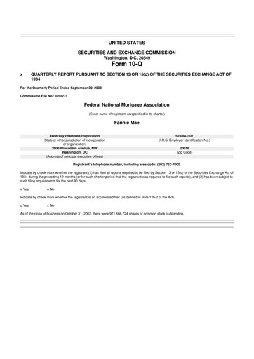 Thumbnail Fannie Mae
 10-Q Quarterly Report FY 