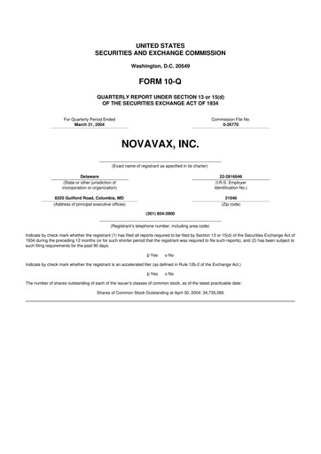Thumbnail Novavax 10-Q Quarterly Report FY 