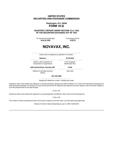 Thumbnail Novavax 10-Q Quarterly Report FY 