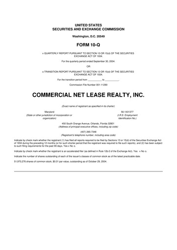 Thumbnail NNN REIT 10-Q Quarterly Report FY 