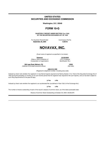 Thumbnail Novavax 10-Q Quarterly Report FY 