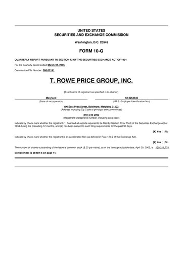Thumbnail T. Rowe Price
 10-Q Quarterly Report FY 