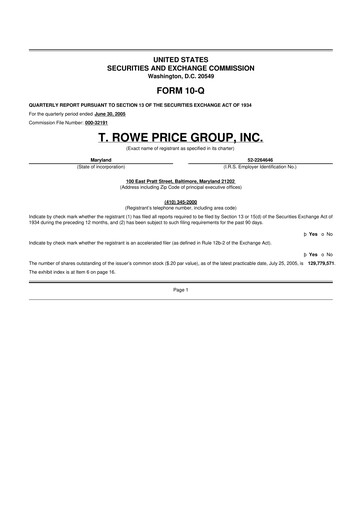Thumbnail T. Rowe Price
 10-Q Quarterly Report FY 