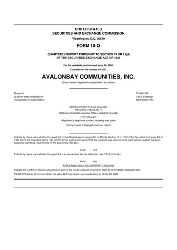 Miniature AvalonBay Communities 10-Q Rapport trimestriel  