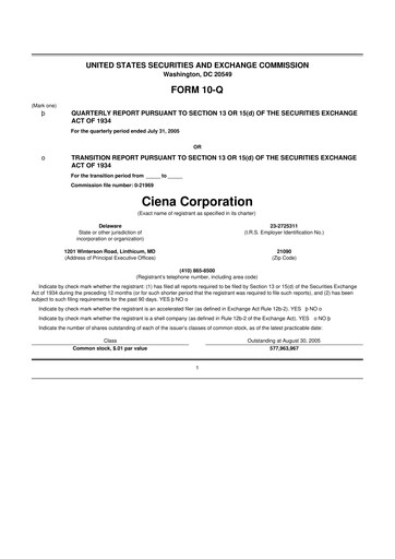 Thumbnail Ciena 10-Q Quarterly Report FY 