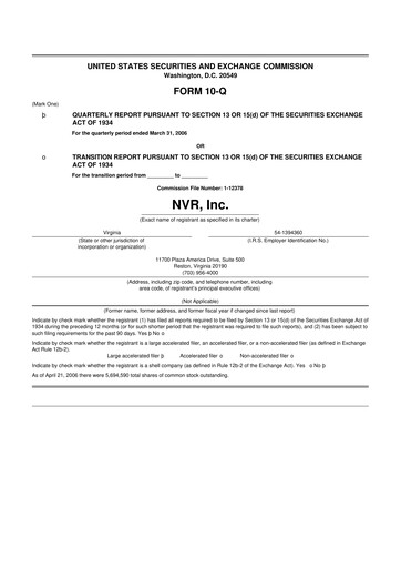 Miniature NVR 10-Q Rapport trimestriel  
