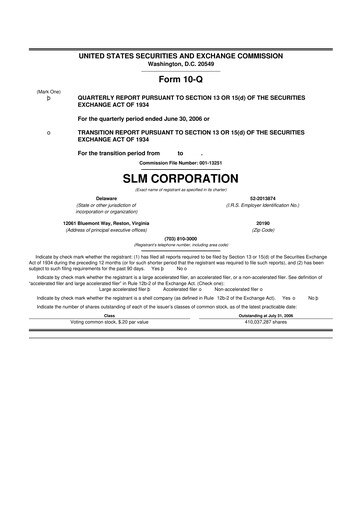 Thumbnail SLM Corporation (Sallie Mae) 10-Q Quarterly Report FY 