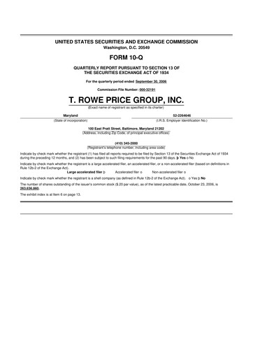 Thumbnail T. Rowe Price
 10-Q Quarterly Report FY 