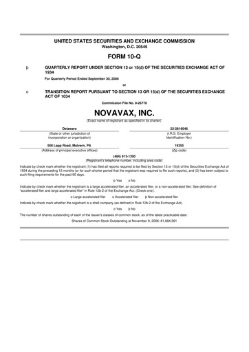 Thumbnail Novavax 10-Q Quarterly Report FY 