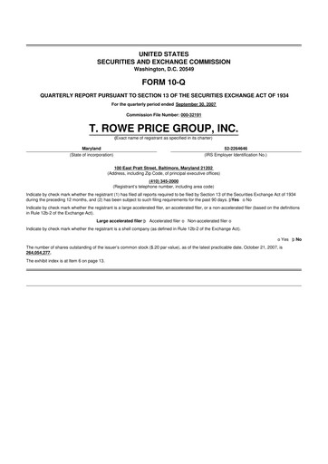 Thumbnail T. Rowe Price
 10-Q Quarterly Report FY 