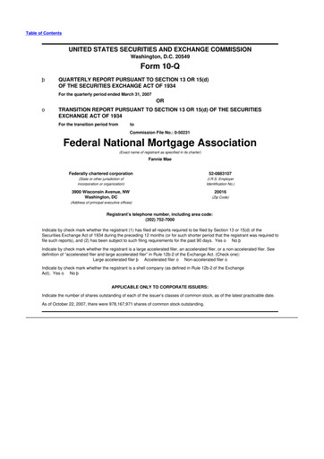 Thumbnail Fannie Mae
 10-Q Quarterly Report FY 