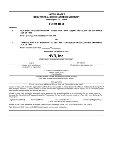 Miniature NVR 10-Q Rapport trimestriel  