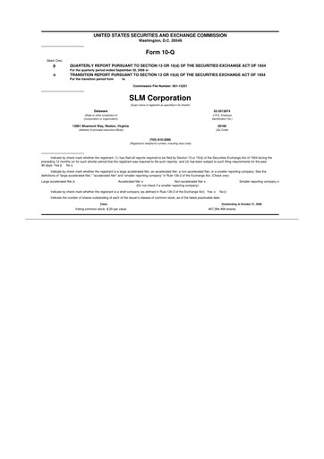 Thumbnail SLM Corporation (Sallie Mae) 10-Q Quarterly Report FY 