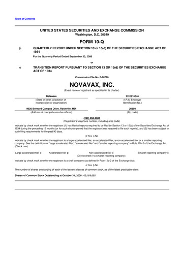 Thumbnail Novavax 10-Q Quarterly Report FY 