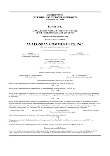 Thumbnail AvalonBay Communities 10-K Annual Report 