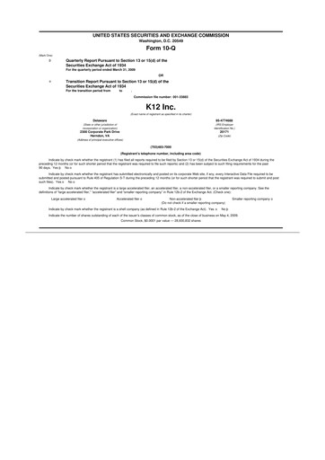 Thumbnail Stride (K12 Education)
 10-Q Quarterly Report FY 
