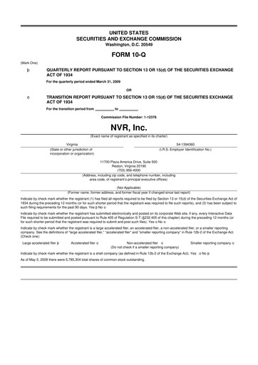 Miniature NVR 10-Q Rapport trimestriel  