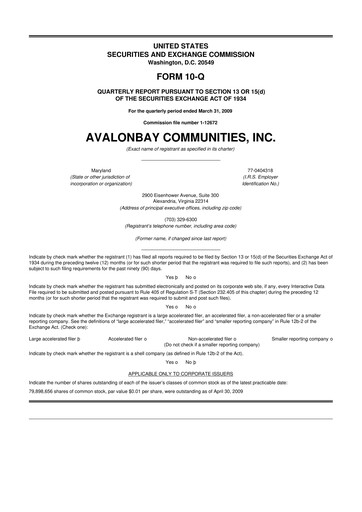 Miniature AvalonBay Communities 10-Q Rapport trimestriel  