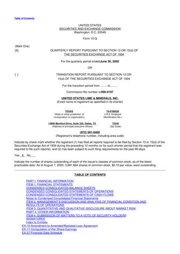 Thumbnail United States Lime & Minerals  10-Q Quarterly Report FY 