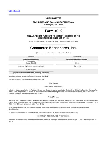 Thumbnail Commerce Bancshares
 10-K Annual Report 