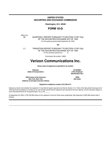 Thumbnail Verizon 10-Q Quarterly Report FY 