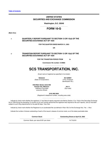 Thumbnail Saia
 10-Q Quarterly Report FY 