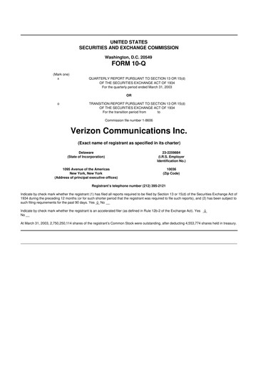 Thumbnail Verizon 10-Q Quarterly Report FY 