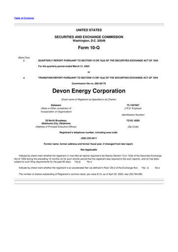 Thumbnail Devon Energy
 10-Q Quarterly Report FY 