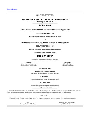 Miniature U.S. Bancorp 10-Q Rapport trimestriel  