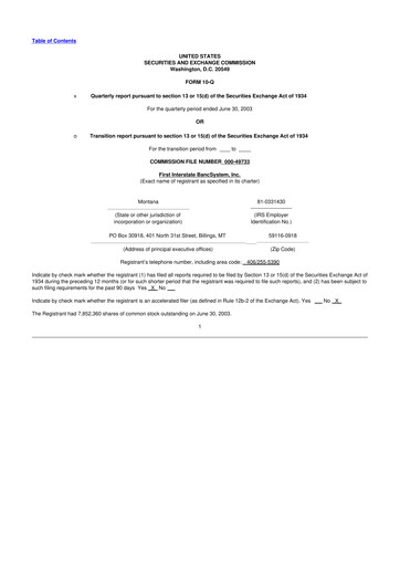 Thumbnail First Interstate BancSystem 10-Q Quarterly Report FY 