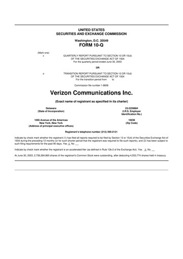 Thumbnail Verizon 10-Q Quarterly Report FY 