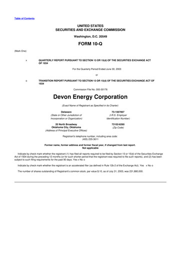 Thumbnail Devon Energy
 10-Q Quarterly Report FY 