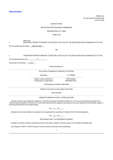 Thumbnail Polaris 10-Q Quarterly Report FY 