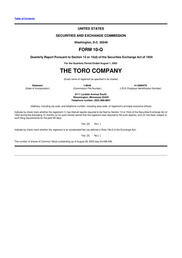 Thumbnail The Toro Company
 10-Q Quarterly Report FY 