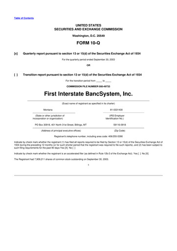 Thumbnail First Interstate BancSystem 10-Q Quarterly Report FY 
