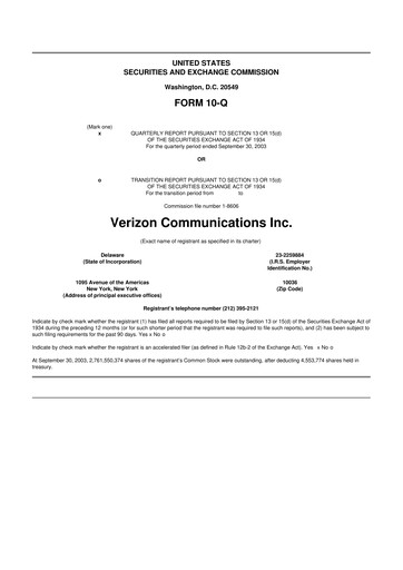 Thumbnail Verizon 10-Q Quarterly Report FY 