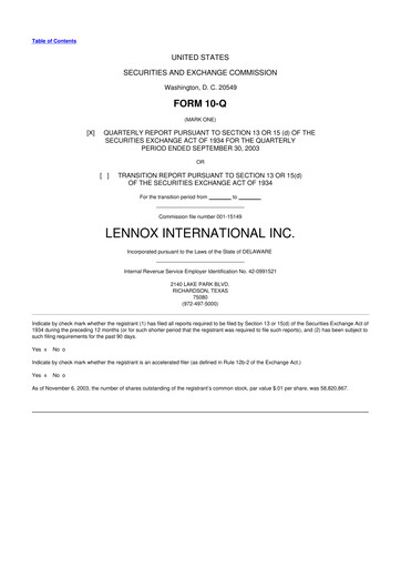 Miniature Lennox 10-Q Rapport trimestriel  