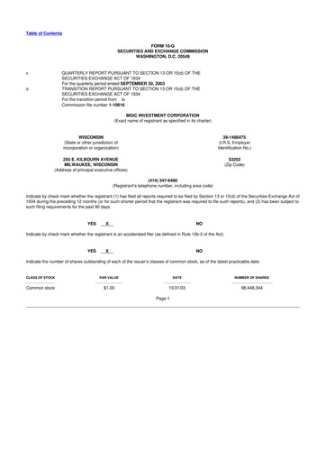 Thumbnail MGIC Investment
 10-Q Quarterly Report FY 