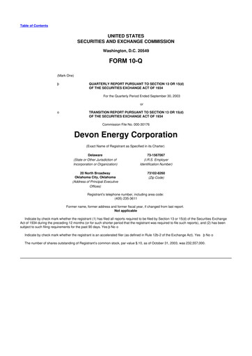 Thumbnail Devon Energy
 10-Q Quarterly Report FY 
