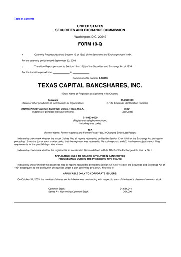 Thumbnail Texas Capital Bancshares 10-Q Quarterly Report FY 