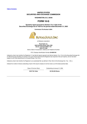 Vorschaubild Royal Gold
 10-Q Quartalsbericht  