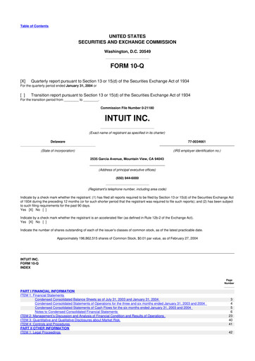Miniature Intuit 10-Q Rapport trimestriel  