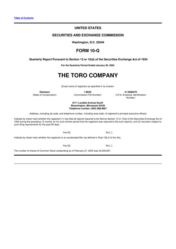 Thumbnail The Toro Company
 10-Q Quarterly Report FY 