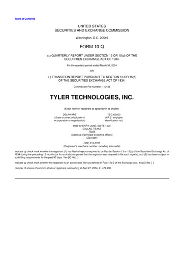 Thumbnail Tyler Technologies
 10-Q Quarterly Report FY 