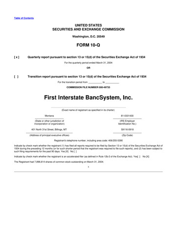 Thumbnail First Interstate BancSystem 10-Q Quarterly Report FY 