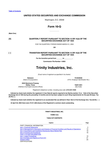 Miniature Trinity Industries
 10-Q Rapport trimestriel  