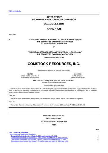 Thumbnail Comstock Resources 10-Q Quarterly Report FY 