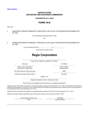 Thumbnail Regis Corporation
 10-Q Quarterly Report FY 