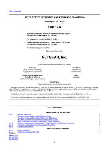 Miniature NETGEAR 10-Q Rapport trimestriel  